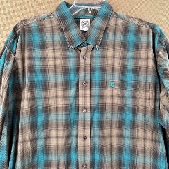 Cinch Shirt Men XXL Blue Gray Plaid Long Sleeve Cowboy Western Rodeo Button Down - Picture 3 of 8